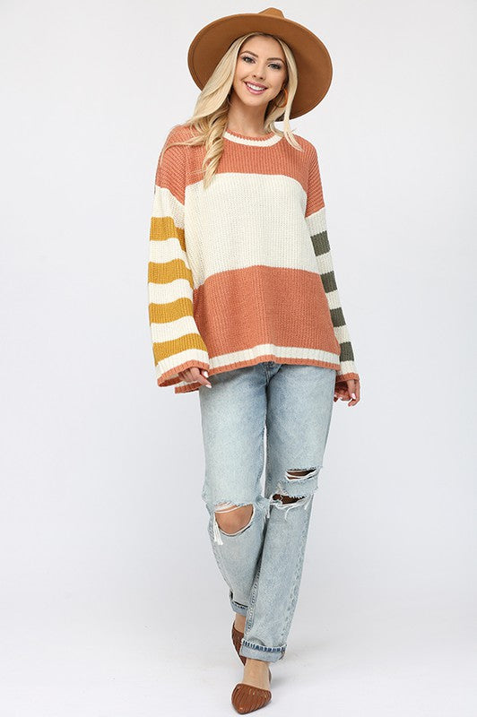 Essie Clay Striped Sweater-Sweater-Emporium B, Women's Online Fashion Boutique in Colman, South Dakota