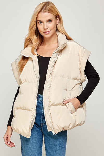 Cream Puffer Short Vest-Sweater-Emporium B, Women's Online Fashion Boutique in Colman, South Dakota