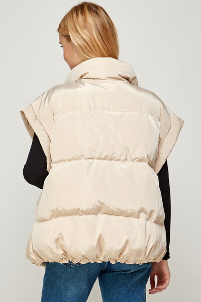 Cream Puffer Short Vest-Sweater-Emporium B, Women's Online Fashion Boutique in Colman, South Dakota