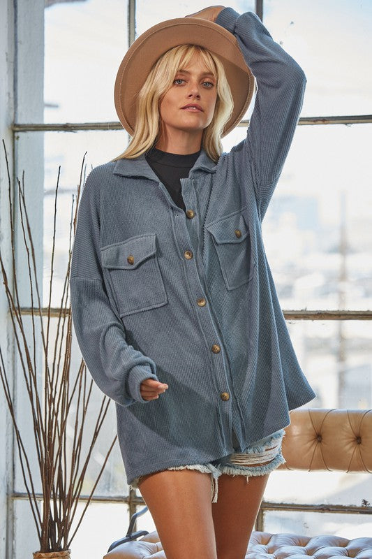 Delta Blue Brushed Shacket-shacket-Emporium B, Women's Online Fashion Boutique in Colman, South Dakota