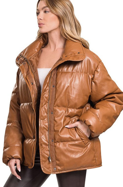 Celeste Camel Vegan Leather Jacket-jacket-Emporium B, Women's Online Fashion Boutique in Colman, South Dakota