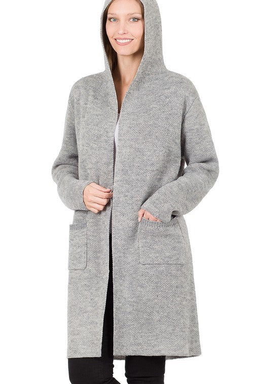 Bria Gray Hooded Long Cardigan-Cardigan-Emporium B, Women's Online Fashion Boutique in Colman, South Dakota