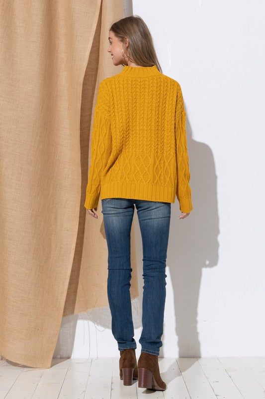 Ainsley Mustard Cable Knit Sweater-Sweater-Emporium B, Women's Online Fashion Boutique in Colman, South Dakota