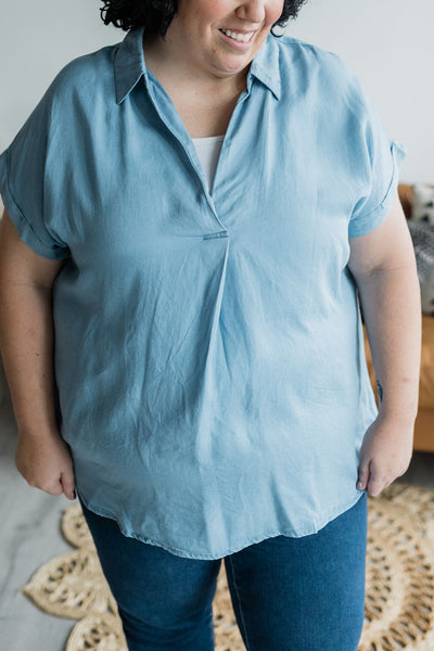 Winona Chambray Button Top-fashion top-Emporium B, Women's Online Fashion Boutique in Colman, South Dakota