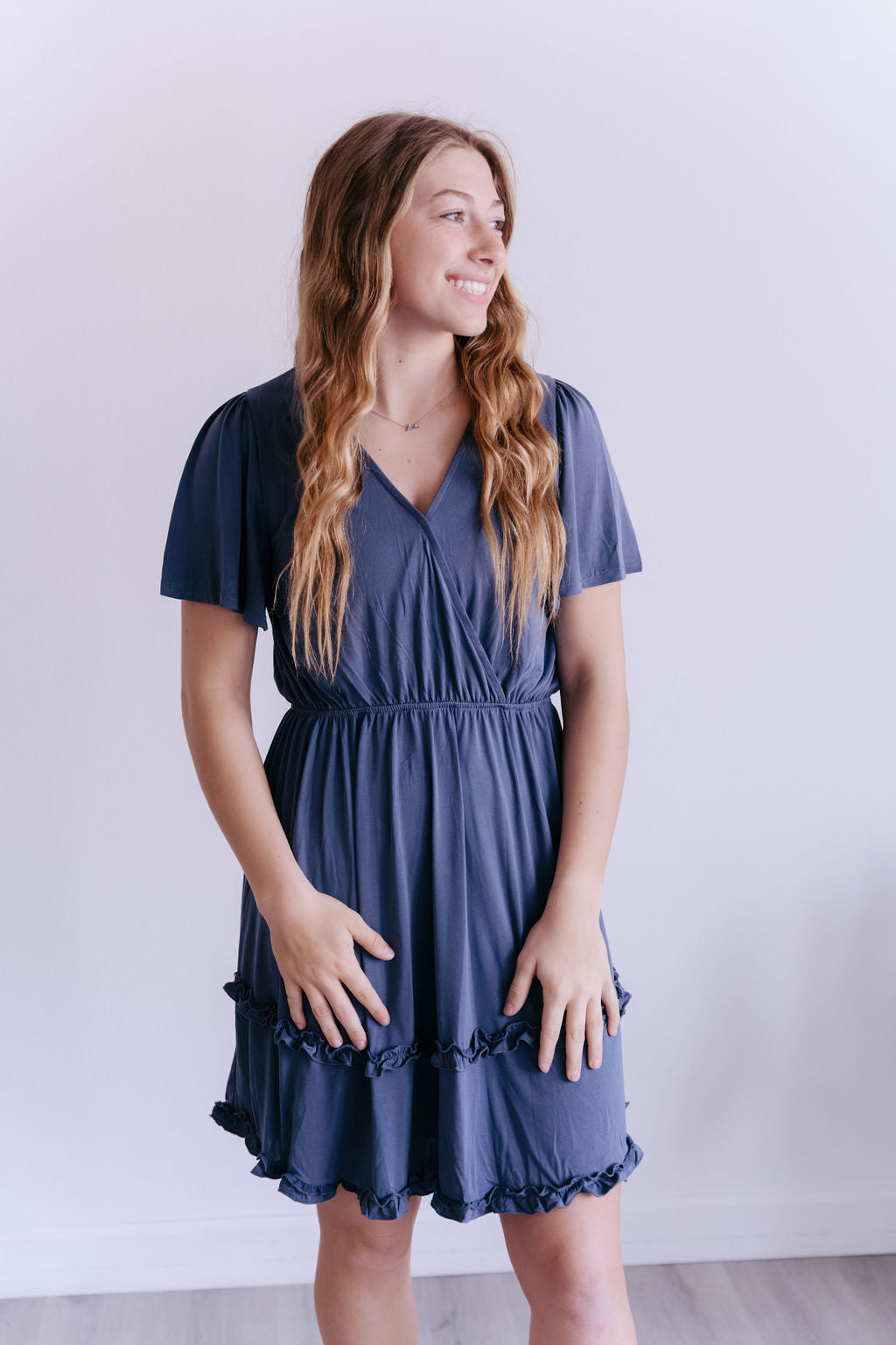 Jordi Blue Ruffle Dress-mini dress-Emporium B, Women's Online Fashion Boutique in Colman, South Dakota
