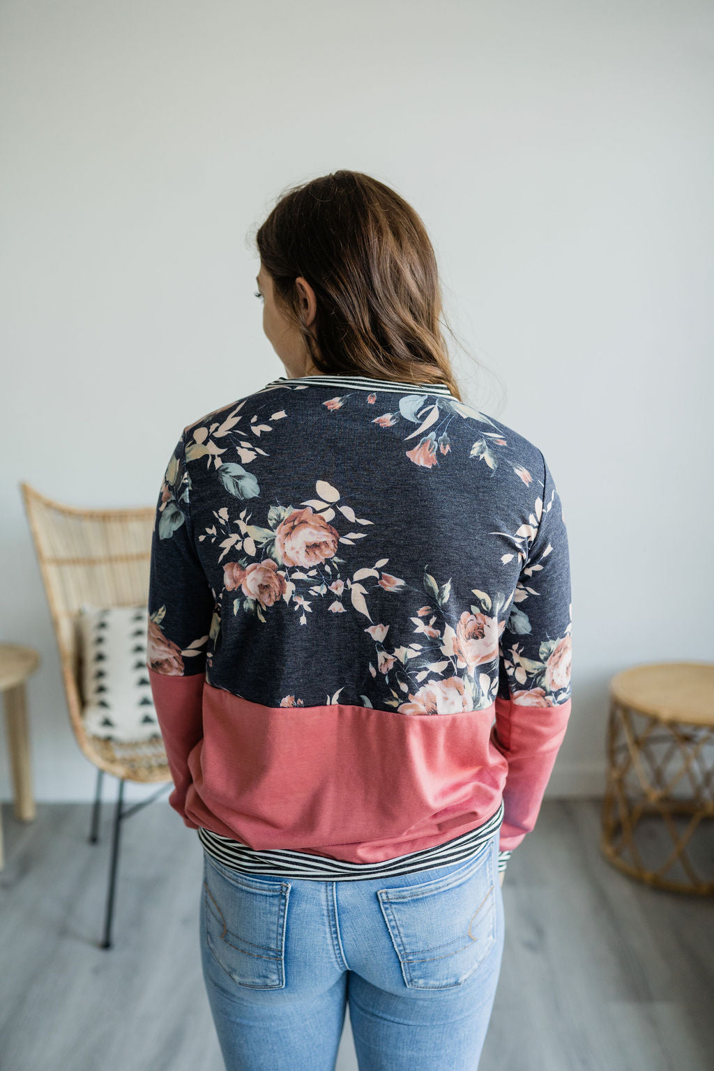 Janie Pink Floral Crewneck-Emporium B, Women's Online Fashion Boutique in Colman, South Dakota