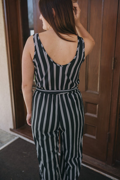 Landry Black & White Striped Jumpsuit-Jumpsuit-Emporium B, Women's Online Fashion Boutique in Colman, South Dakota