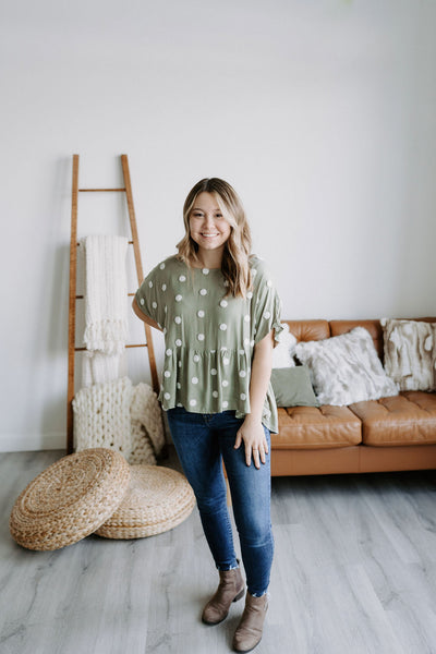 Lettie Olive Swiss Dot Top-fashion top-Emporium B, Women's Online Fashion Boutique in Colman, South Dakota