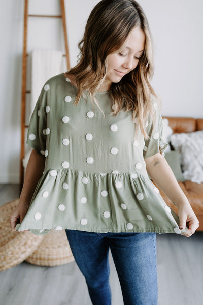 Lettie Olive Swiss Dot Top-fashion top-Emporium B, Women's Online Fashion Boutique in Colman, South Dakota