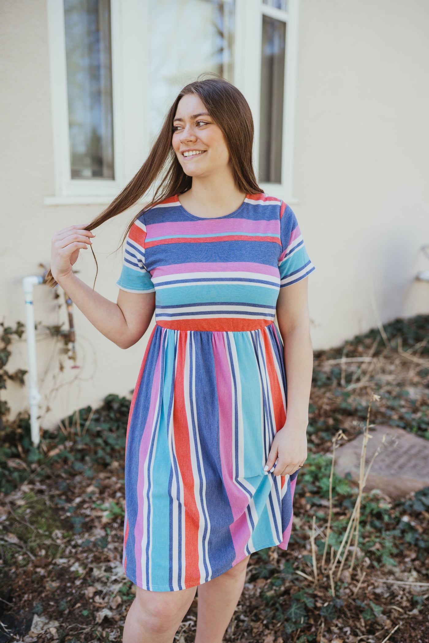 Tulsa Blue Multi Stripe Dress-mini dress-Emporium B, Women's Online Fashion Boutique in Colman, South Dakota