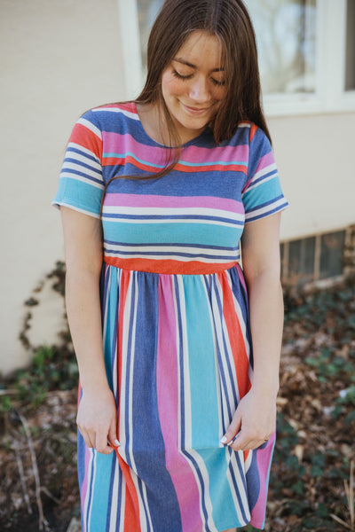Tulsa Blue Multi Stripe Dress-mini dress-Emporium B, Women's Online Fashion Boutique in Colman, South Dakota