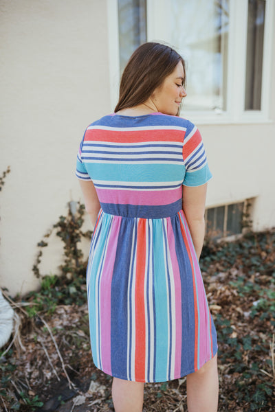 Tulsa Blue Multi Stripe Dress-mini dress-Emporium B, Women's Online Fashion Boutique in Colman, South Dakota