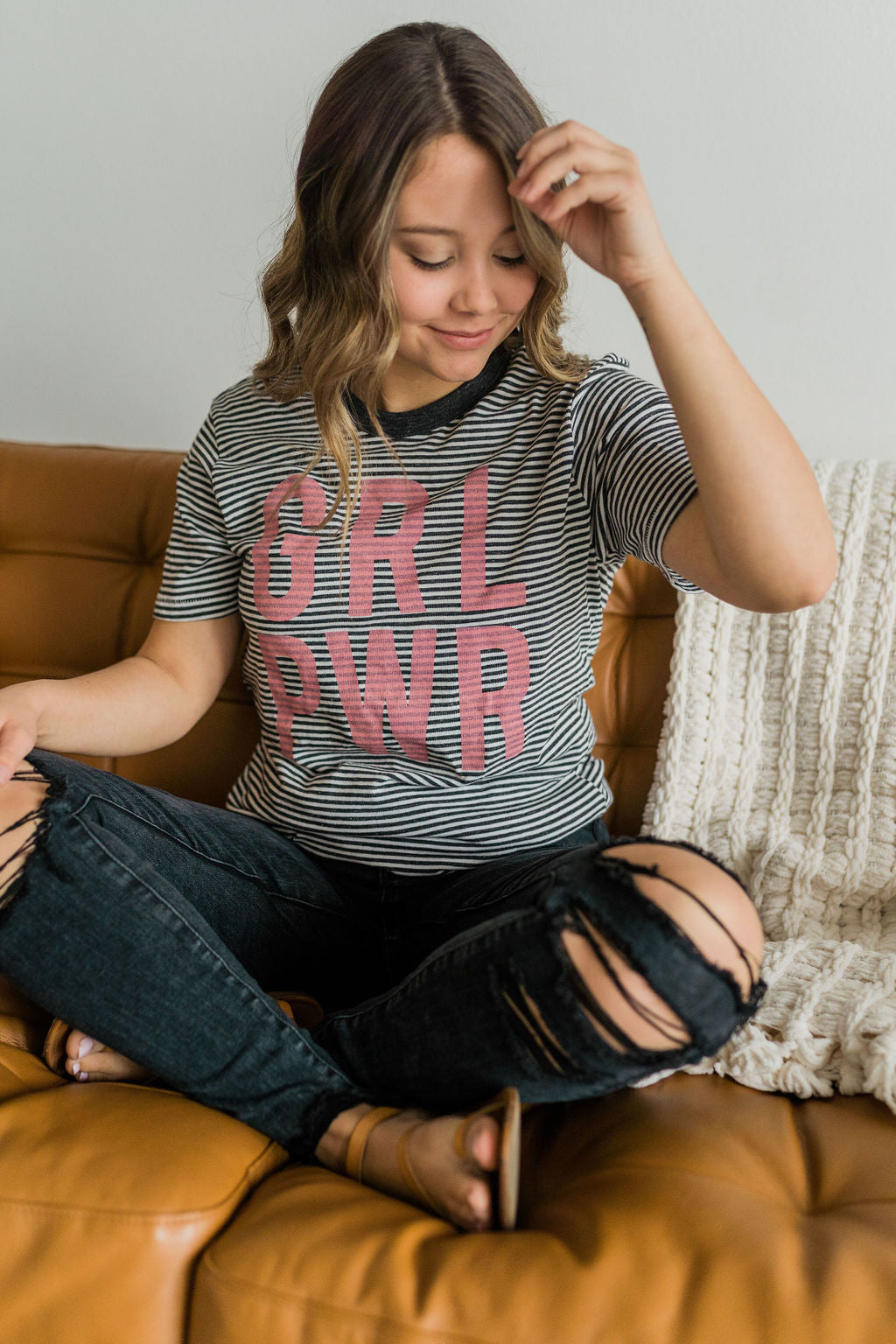 GRL PWR Striped Graphic Tee-graphic tee-Emporium B, Women's Online Fashion Boutique in Colman, South Dakota