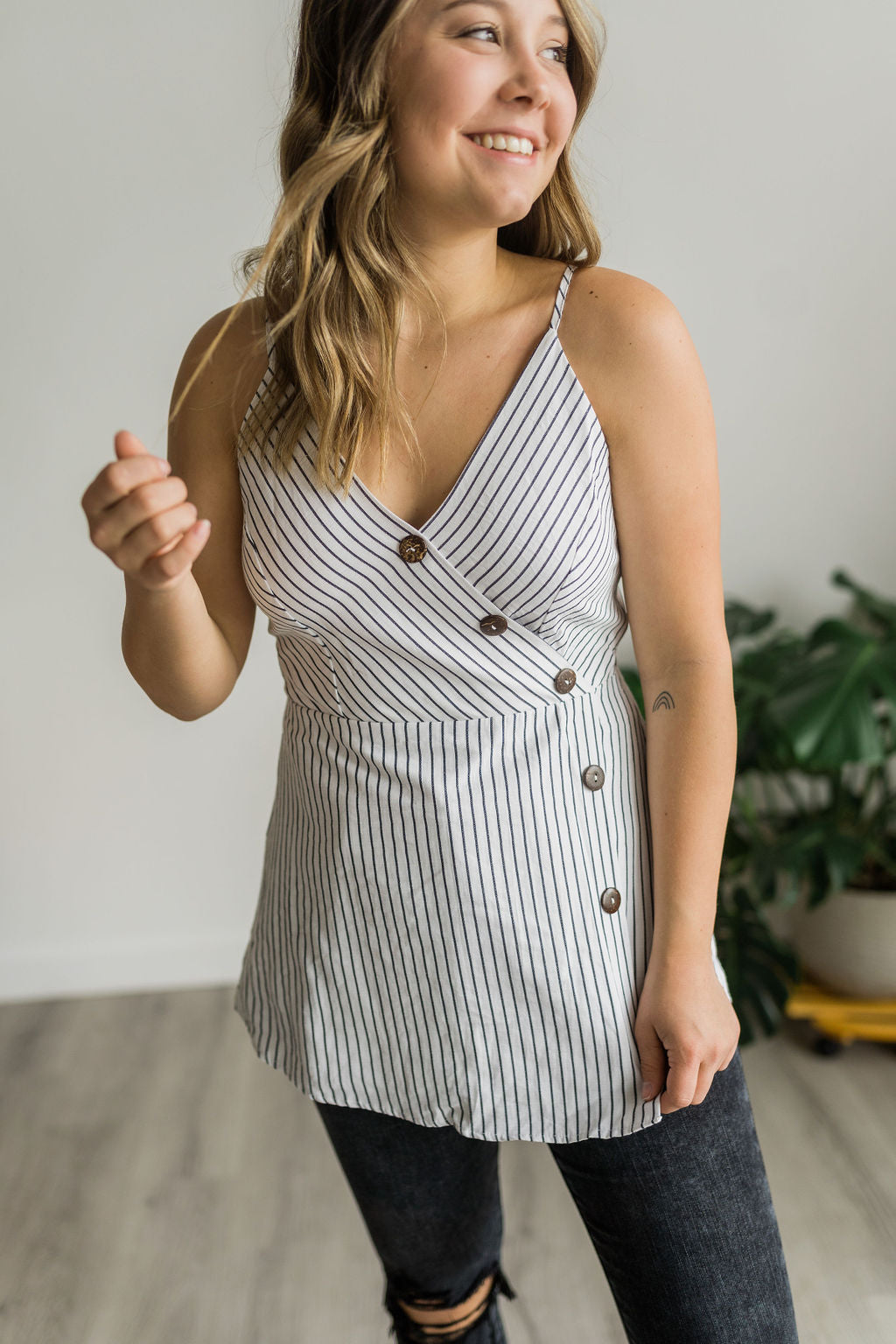 Daphne Striped Button Tank-Tank-Emporium B, Women's Online Fashion Boutique in Colman, South Dakota