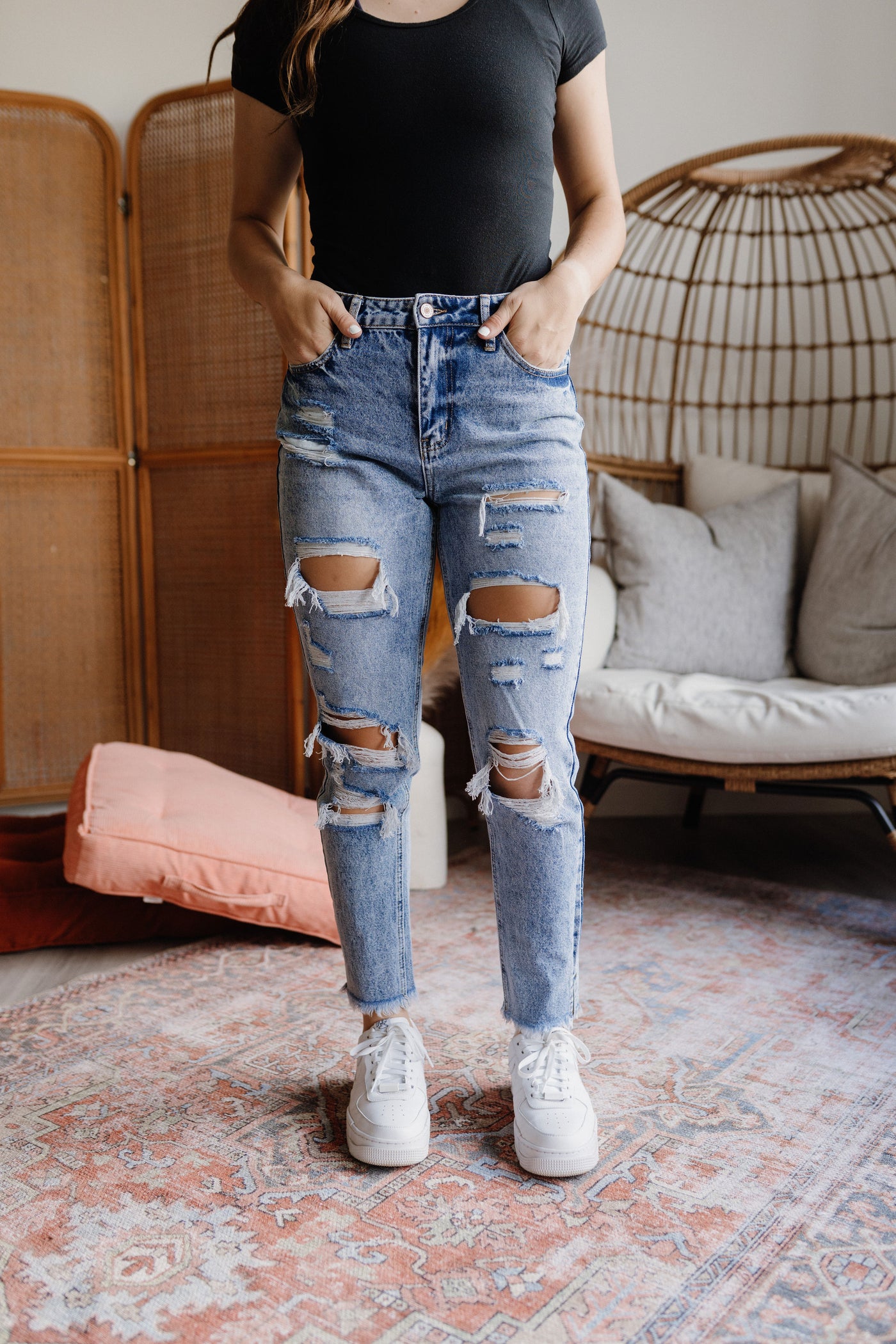 Ani KanCan High Rise Distressed Mom Jeans-jeans-Emporium B, Women's Online Fashion Boutique in Colman, South Dakota
