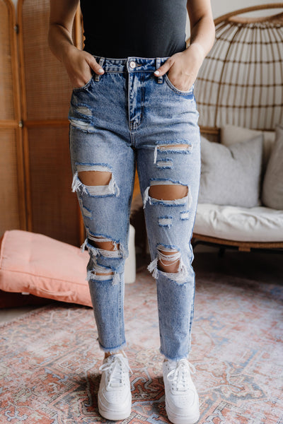 Ani KanCan High Rise Distressed Mom Jeans-jeans-Emporium B, Women's Online Fashion Boutique in Colman, South Dakota