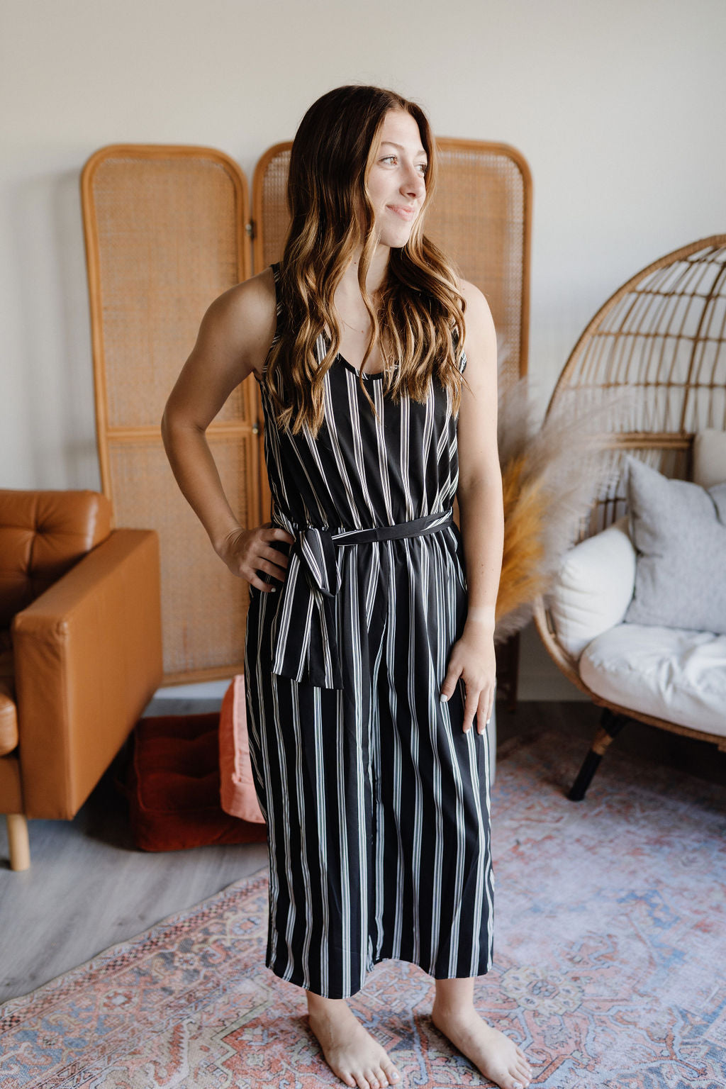 Landry Black & White Striped Jumpsuit-Jumpsuit-Emporium B, Women's Online Fashion Boutique in Colman, South Dakota