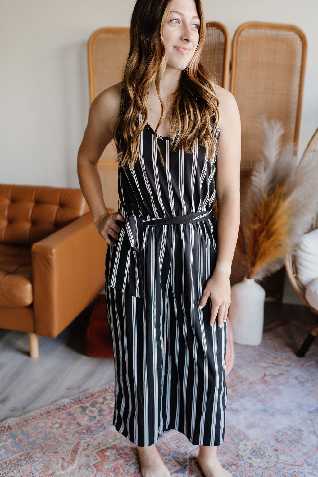 Landry Black & White Striped Jumpsuit-Jumpsuit-Emporium B, Women's Online Fashion Boutique in Colman, South Dakota