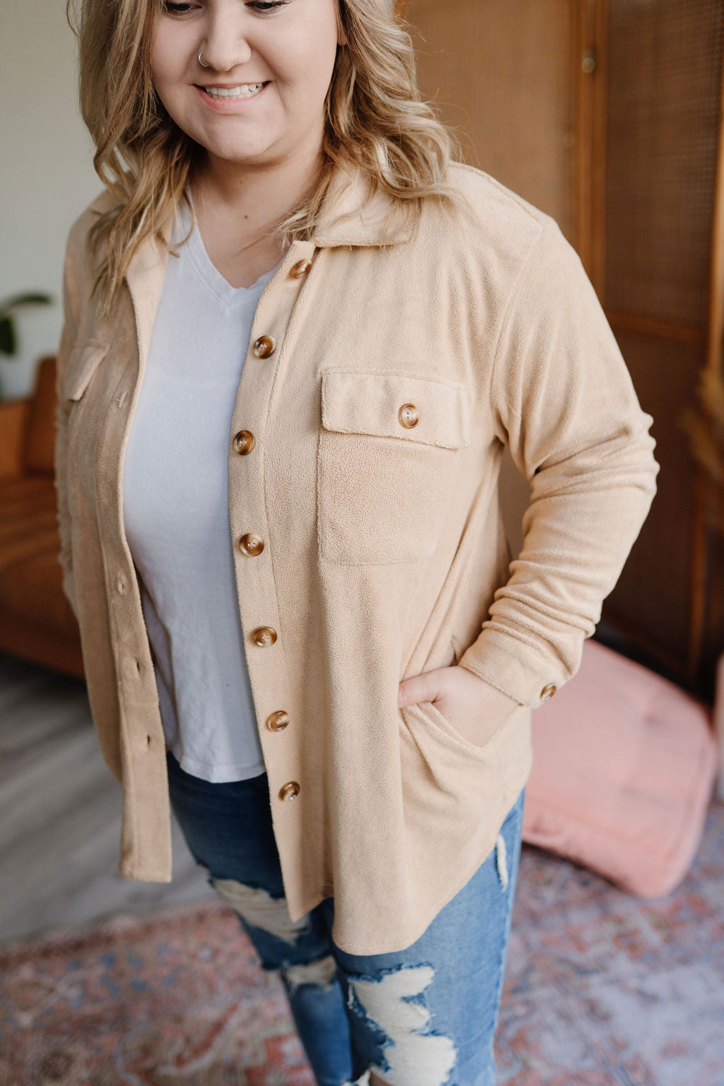 Ruthie Fleece Button Down Shacket-jacket-Emporium B, Women's Online Fashion Boutique in Colman, South Dakota