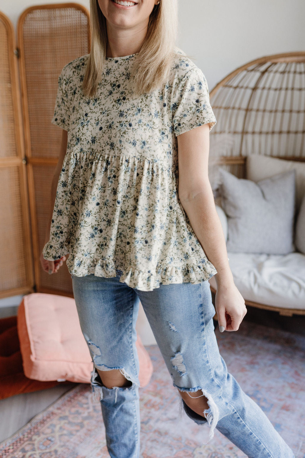 Zoe Ivory Floral Babydoll Top-fashion top-Emporium B, Women's Online Fashion Boutique in Colman, South Dakota