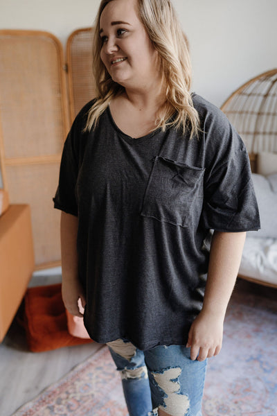 Keegan Charcoal Oversized Boyfriend Tee-Tee-Emporium B, Women's Online Fashion Boutique in Colman, South Dakota