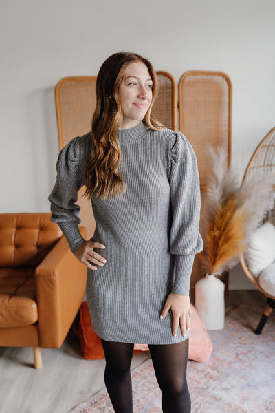 Gracelyn Sweater Dress - Gray-Dress-Emporium B, Women's Online Fashion Boutique in Colman, South Dakota