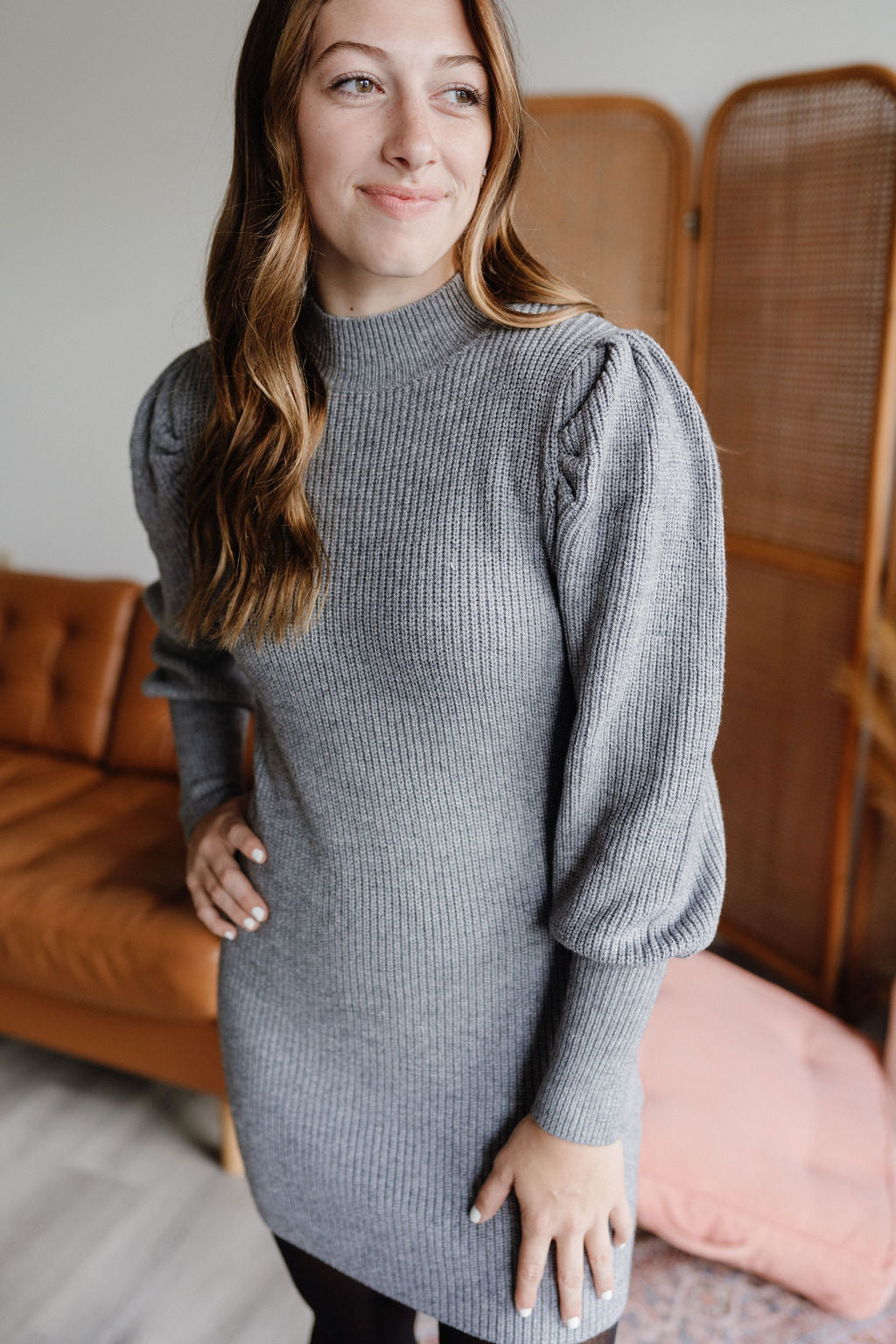 Gracelyn Sweater Dress - Gray-Dress-Emporium B, Women's Online Fashion Boutique in Colman, South Dakota