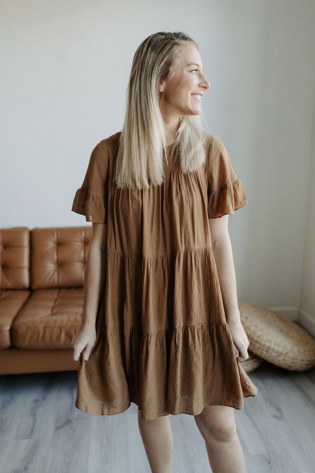 Prins Camel Tiered Dress-mini dress-Emporium B, Women's Online Fashion Boutique in Colman, South Dakota