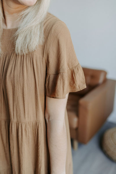 Prins Camel Tiered Dress-mini dress-Emporium B, Women's Online Fashion Boutique in Colman, South Dakota