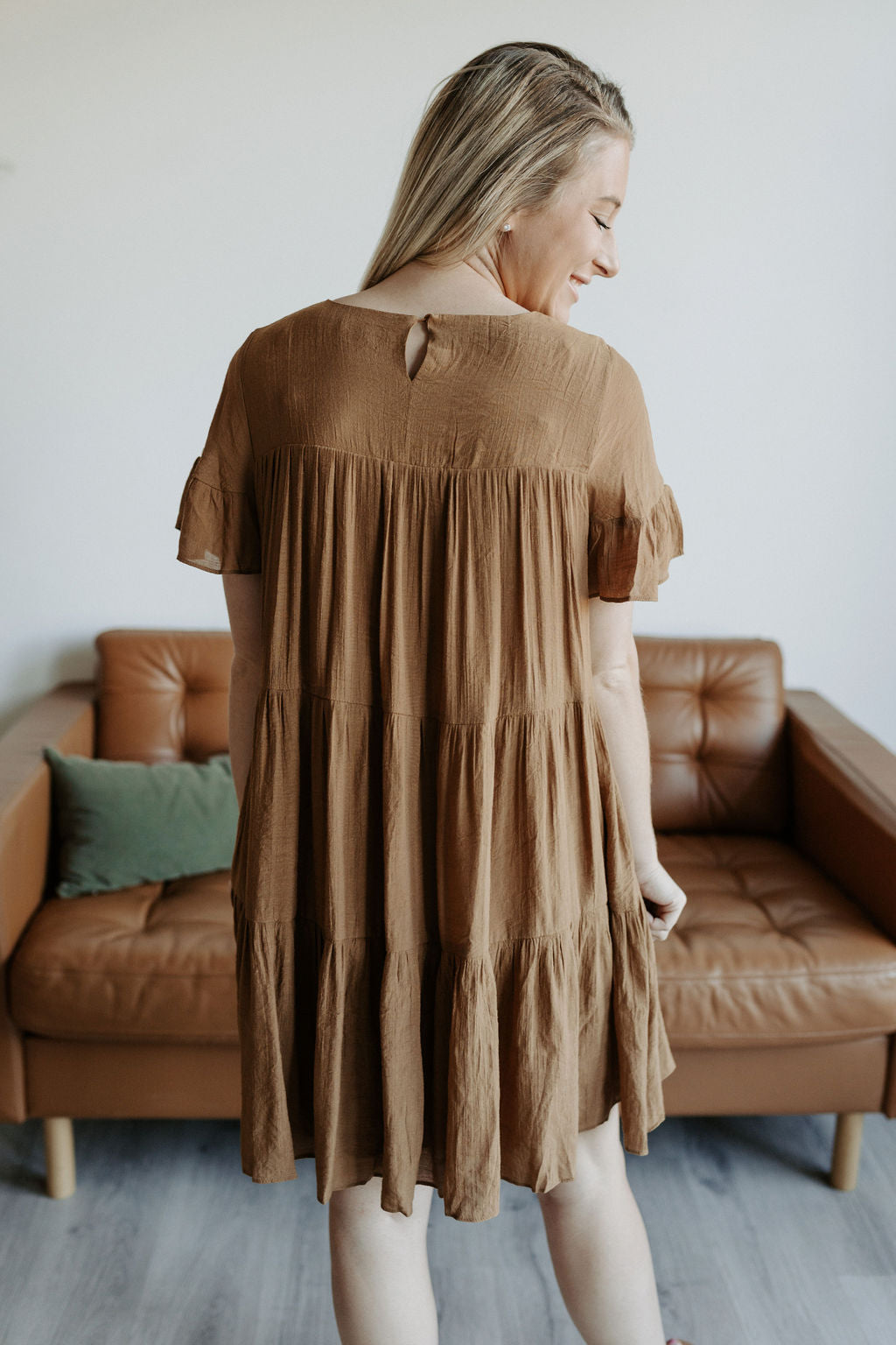 Prins Camel Tiered Dress-mini dress-Emporium B, Women's Online Fashion Boutique in Colman, South Dakota