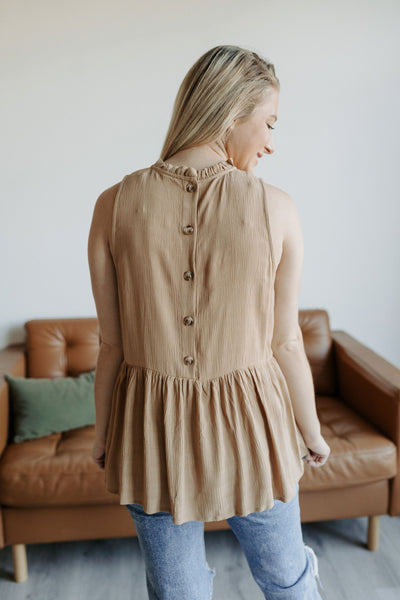 Whittier Camel Babydoll Tank-Tank-Emporium B, Women's Online Fashion Boutique in Colman, South Dakota