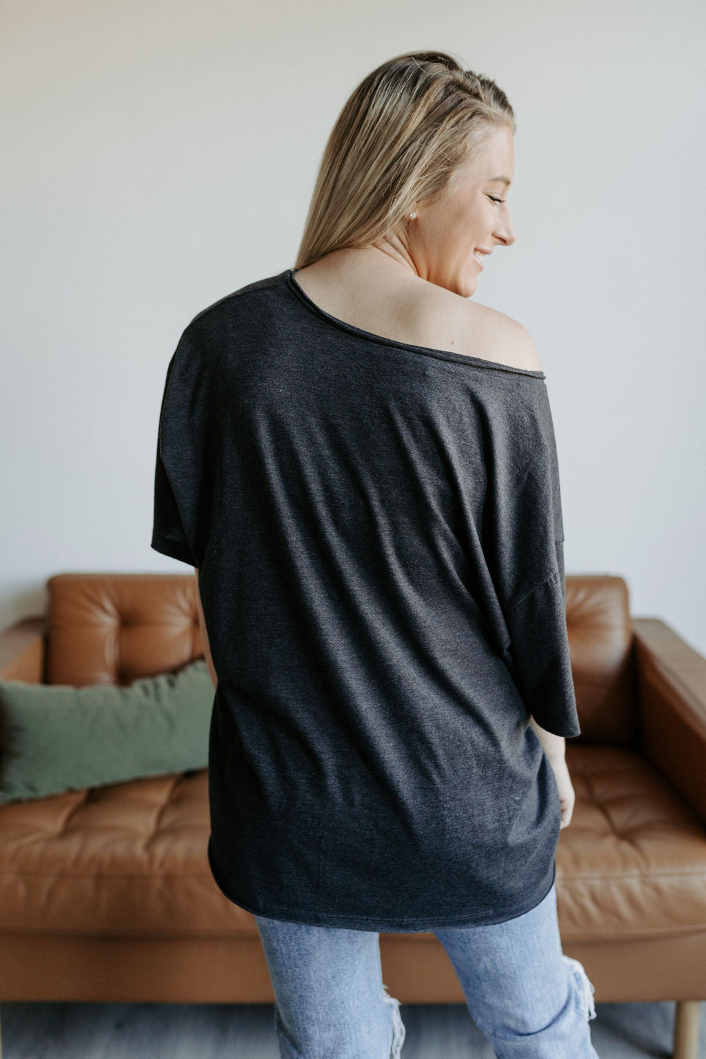 Keegan Charcoal Oversized Boyfriend Tee-Tee-Emporium B, Women's Online Fashion Boutique in Colman, South Dakota